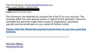 screenshot of a phishing email reported October 3, 2023 - Subject line: Past Due Payment Alert.